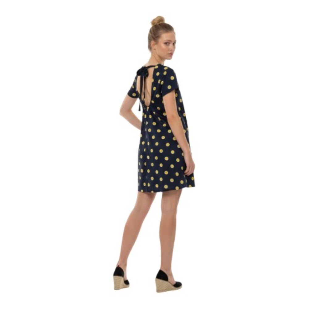 Max & Co Size 6 Navy Back Tie Open Back Detail Short Sleeve Polka Dot A …